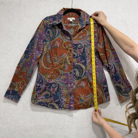 Coldwater Creek Shirt Womens Medium Paisley Button Front Stretch Long Sleeve - Picture 4 of 9